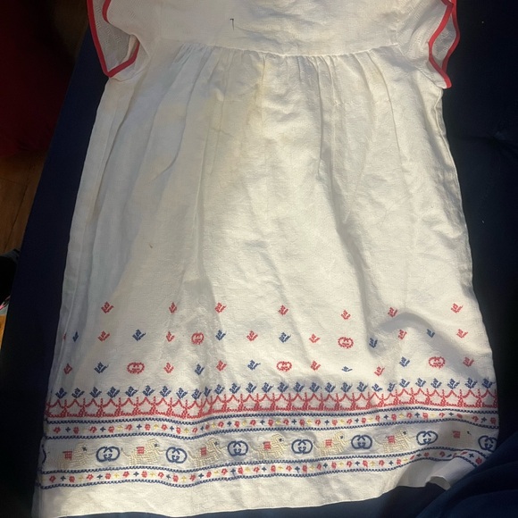 Gucci Kids White Dress with Red and Blue Embroidery